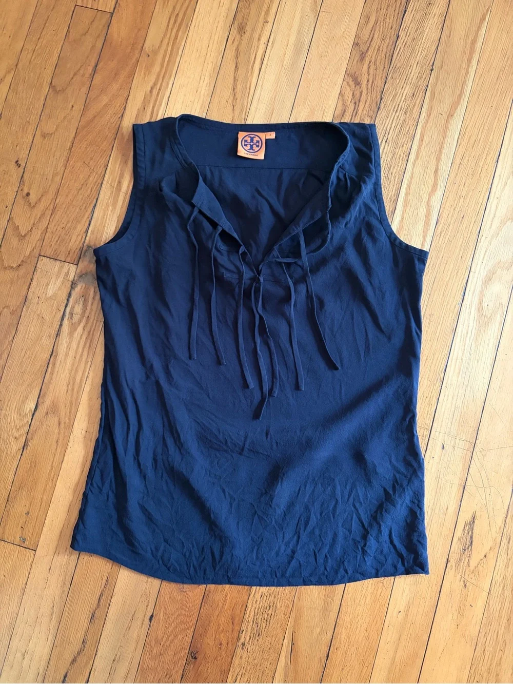 Tory Burch Navy Sleeveless Tie-Neck Blouse Size 4